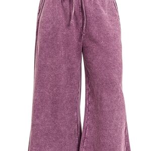 101 NWT Zenana Plus Acid Washed Fleece Wide-Leg Pants Pockets Elastic 1X 2X 3X